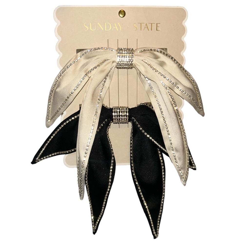2 Pack Bling Hair Bows | Sunday State Black & White Rhinestone Bows NWT